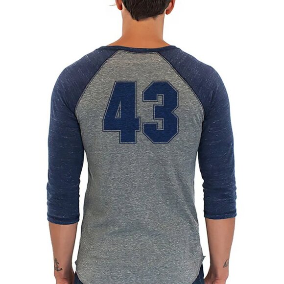 George W. Bush heather grey and navy 3/4 sleeve cotton men's shirt, size X-Small - Picture 2 of 7